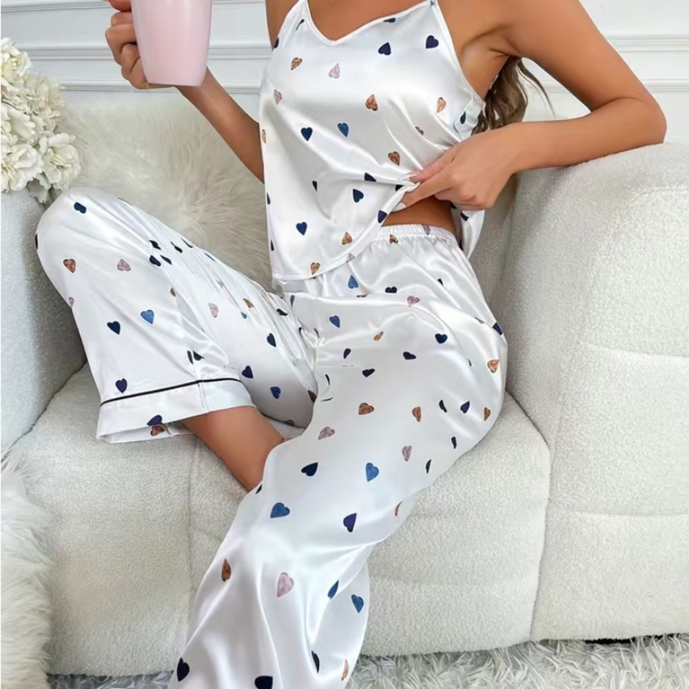 NWT White with Multi Colored Hearts PJ Set. Size Small